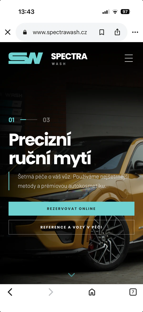 The Spectra Wash website on an iPhone